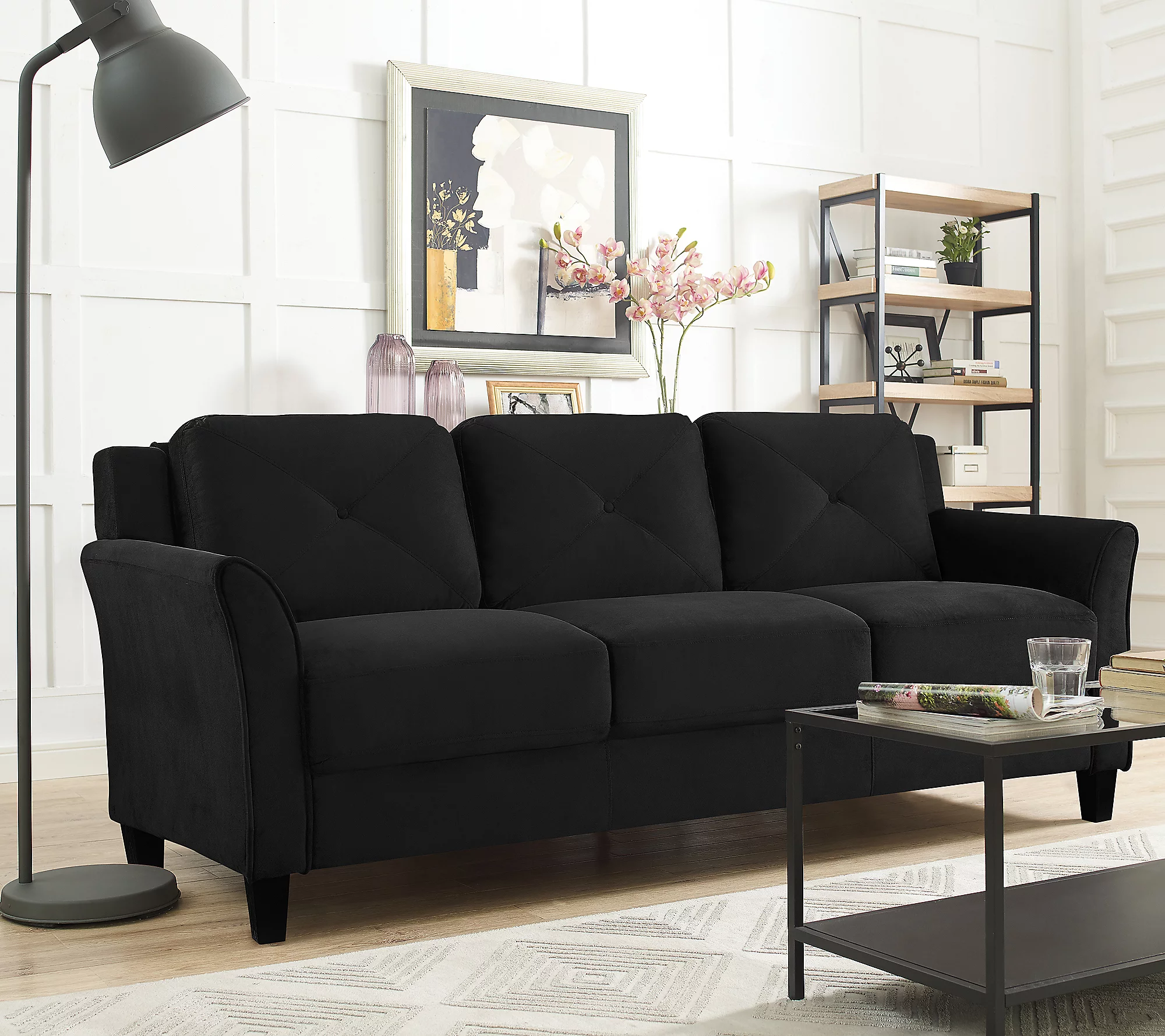 Lukaa Sofa Upholstered Microfiber Curved Arms