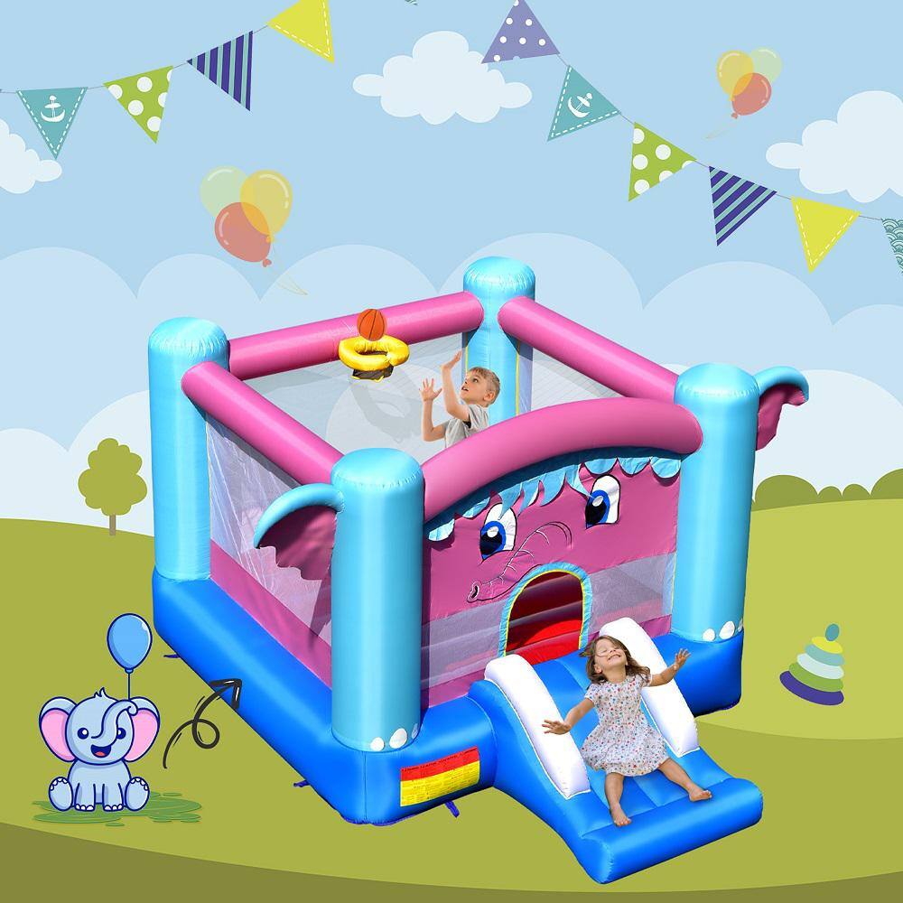 Gymax Inflatable Bounce House 3-in-1 Elephant Theme Inflatable Castle with 480-Watt Blower GYM09507