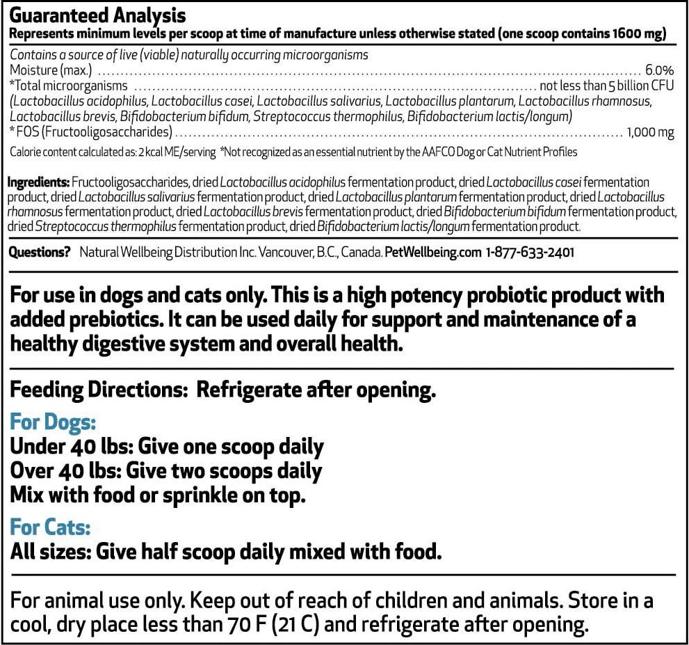 Pet Wellbeing Ultimate Probiotic Powder Digestive Supplement for Dogs