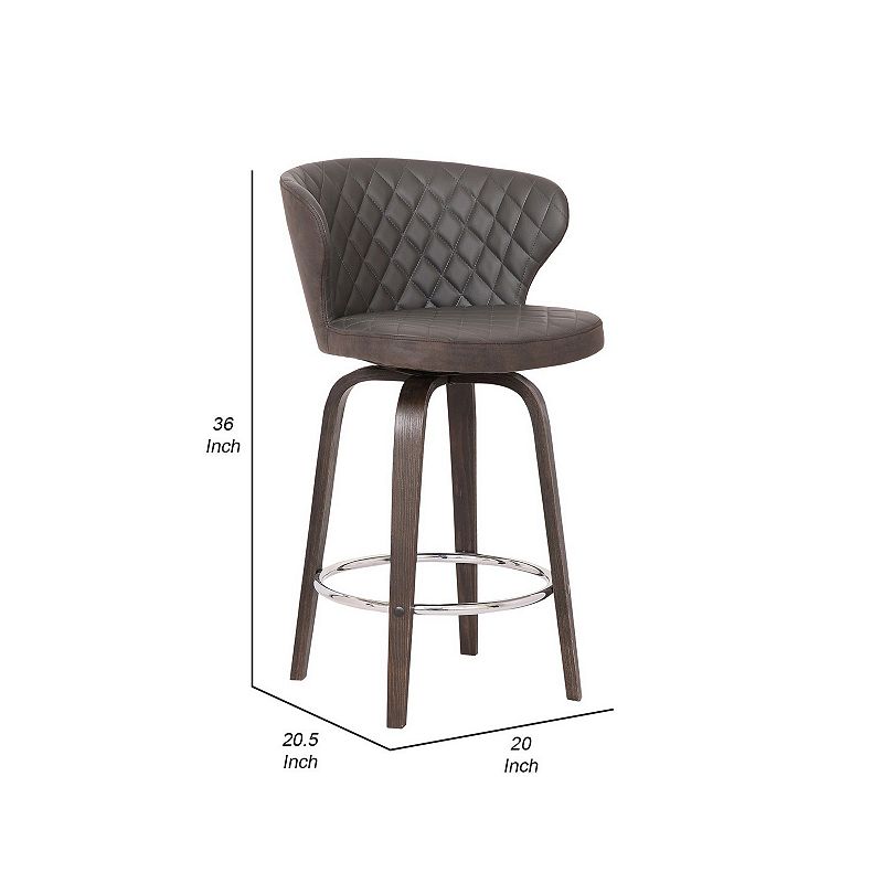 Curved Back Leatherette Barstool with Swivel Mechanism， Brown