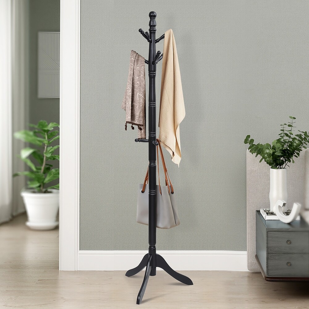 Costway Coat Rack Wooden Hall Tree 2 Adjustable Height w/ 9 Hooks   See details