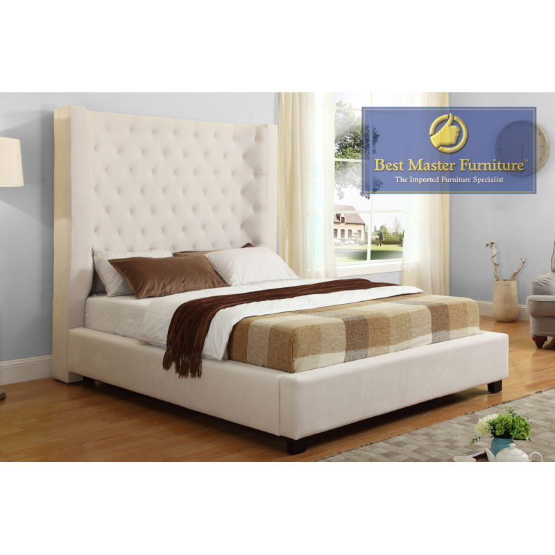 Fabric Upholstered Bed beige or Charcoal-YY128