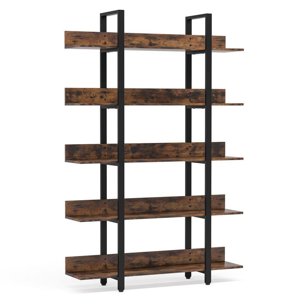 TRIBESIGNS WAY TO ORIGIN Bingo 71.6 in. Rustic Brown Wood 5-Shelf Etagere Bookcase with Back Fence HD-F1248