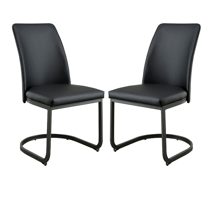 Leatherette Upholstered Side Chair with U Shape Metal Cantilever Base， Pack of Two， Black