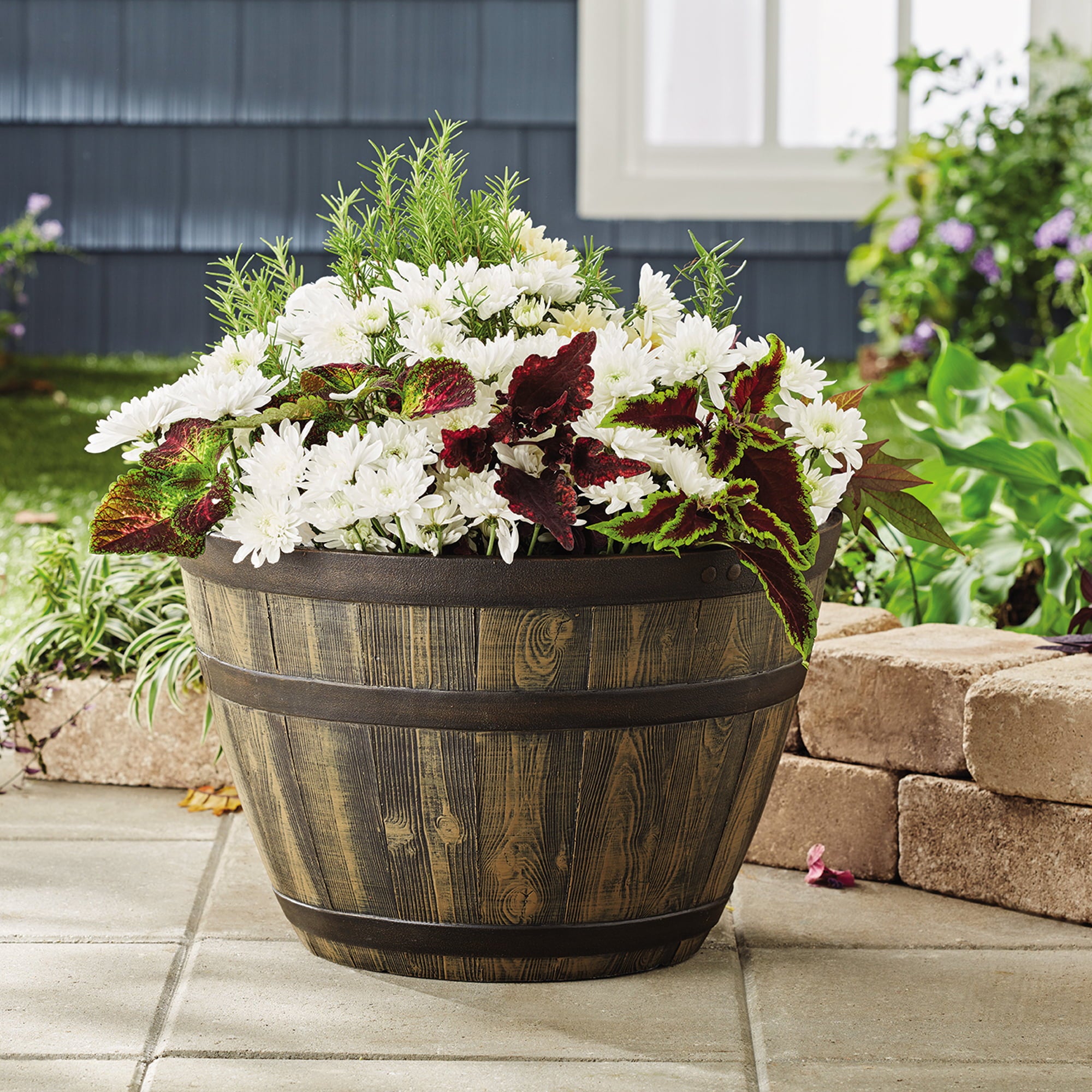 Better Homes & Gardens Whiskey Barrel  Brown Color Resin Planter, 15.8in x 10.3in