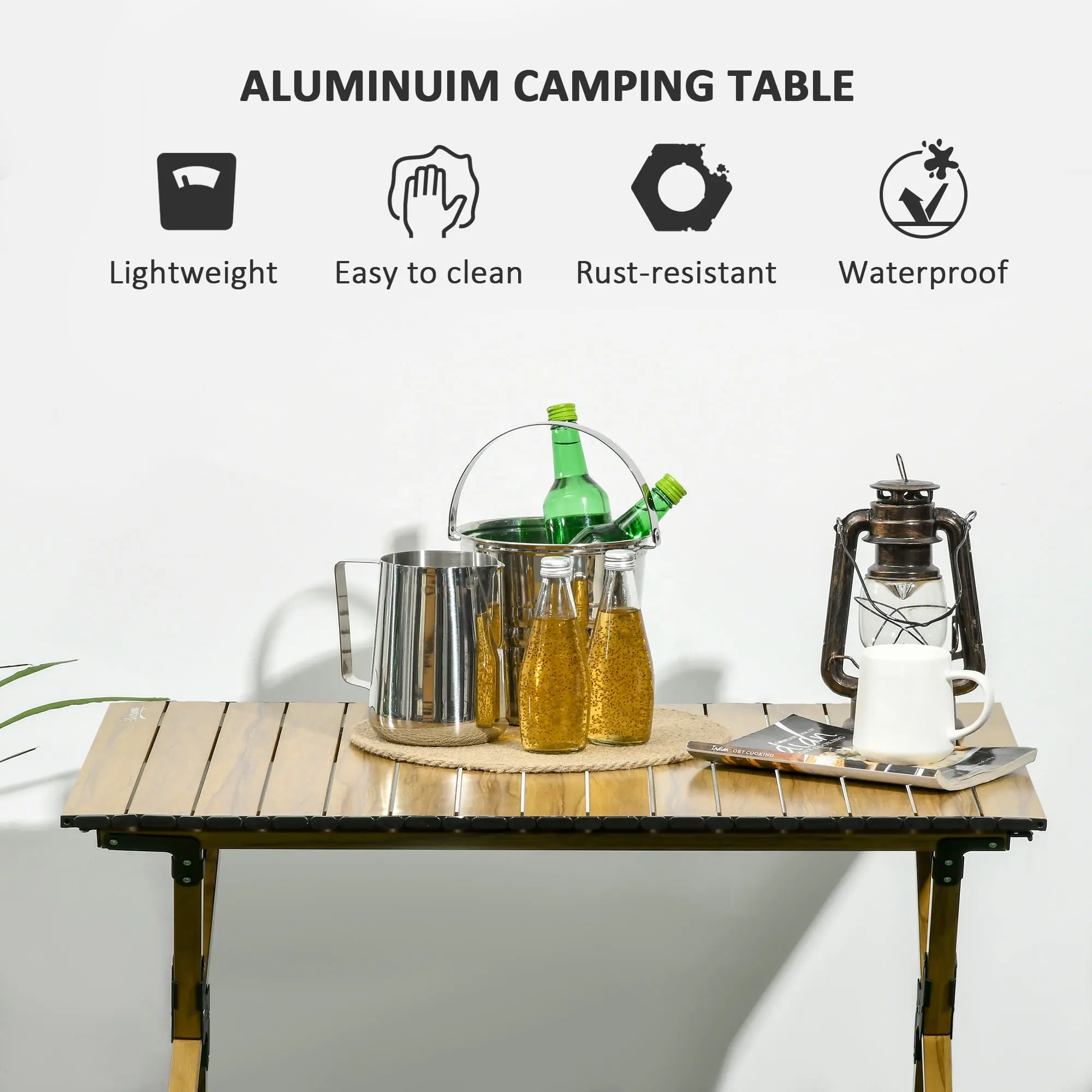 Outdoor Travel Picnic Egg Roll Lightweight Foldable Table Wood Portable Camping Aluminum Picnic Folding Table