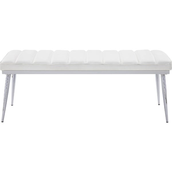 White PU Dining Bench in Chrome Finish