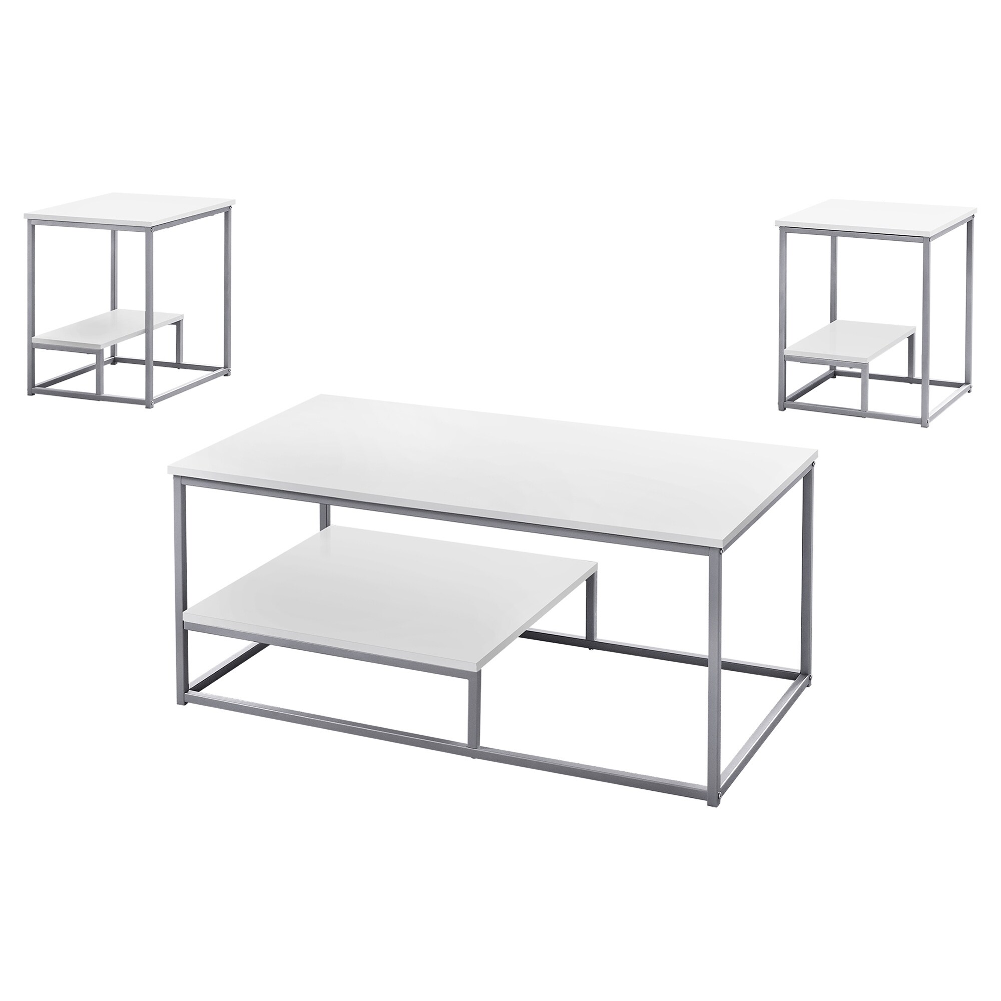 3-Piece White and Silver Metal Leg Contemporary Table Set 42.25