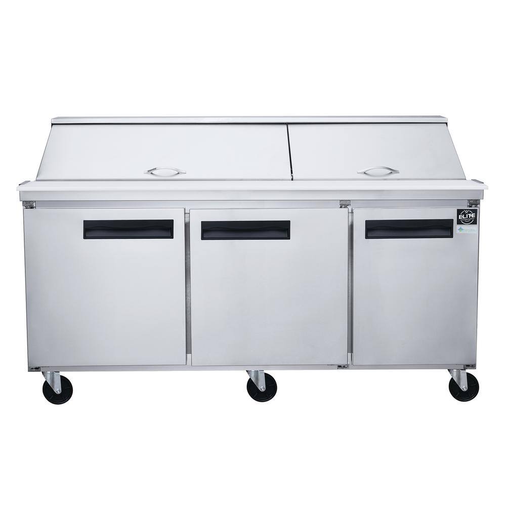 Elite Kitchen Supply 72.25 in. W 17.6 cu. ft. 3-Door Commercial Food Prep Table Refrigerator with Mega Top in Stainless Steel EKS-ESP71M