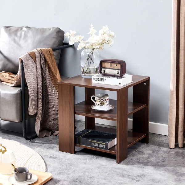 1 Pack Square Side Table with Simple Style Design， 3 tier end table， Wood Nightstand for Bedroom