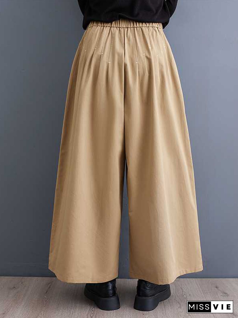 Loose Wide Leg Elasticity Embroidered Pleated Ninth Pants Trousers