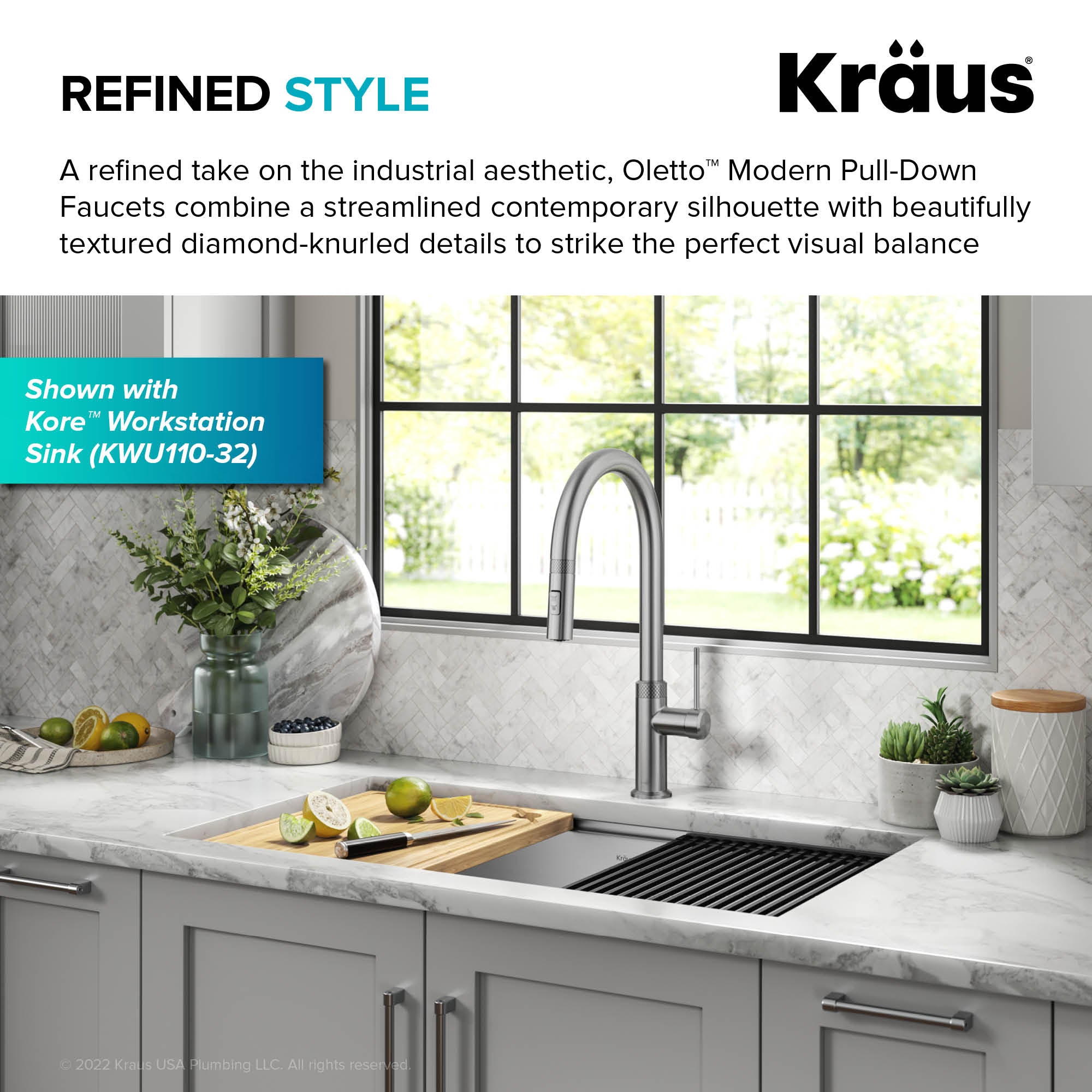 KRAUS Oletto Modern Industrial Pull-Down Single Handle Kitchen Faucet in Spot Free Stainless Steel