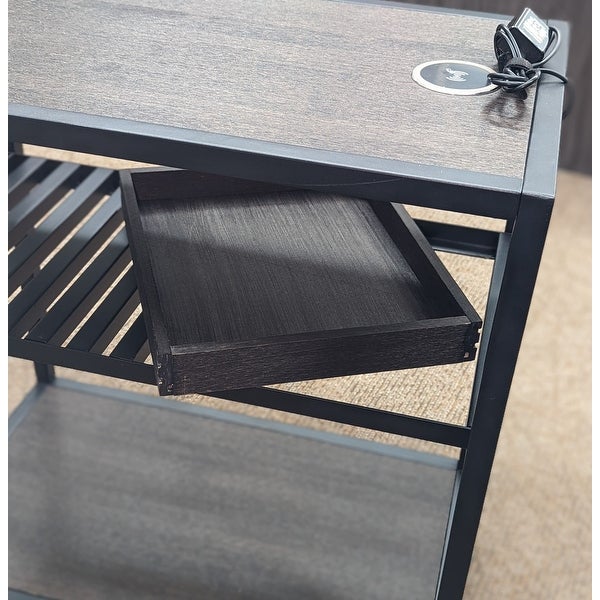 Bamboo and Steel Frame Nightstand/End Table with Wireless USB Charger