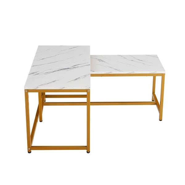 Nesting Coffee Tables Set， 2pc Coffee Table Living Room， Marble White