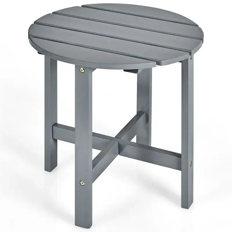 18’’ Outdoor Round Bistro Side Table Wood Slat End Table for Garden