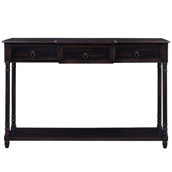 Console Table w/ Projecting Drawers and Long Shelf for Entryway，Brown