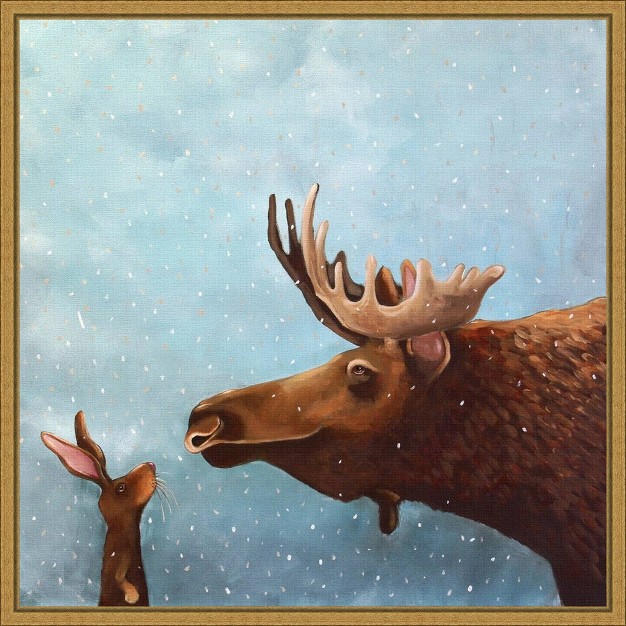 X 16 quot Moose And Rabbit By Lucia Stewart Framed Canvas Wall Art Amanti Art