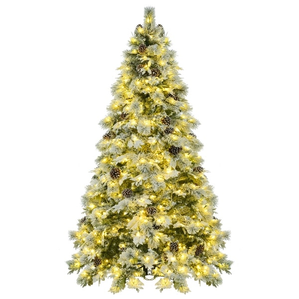 7.5ft PreLit Spruce Snow Flocked Artificial Christmas Tree with Pine Cones，745 Branch Tips，450 MultiColor LED Lights