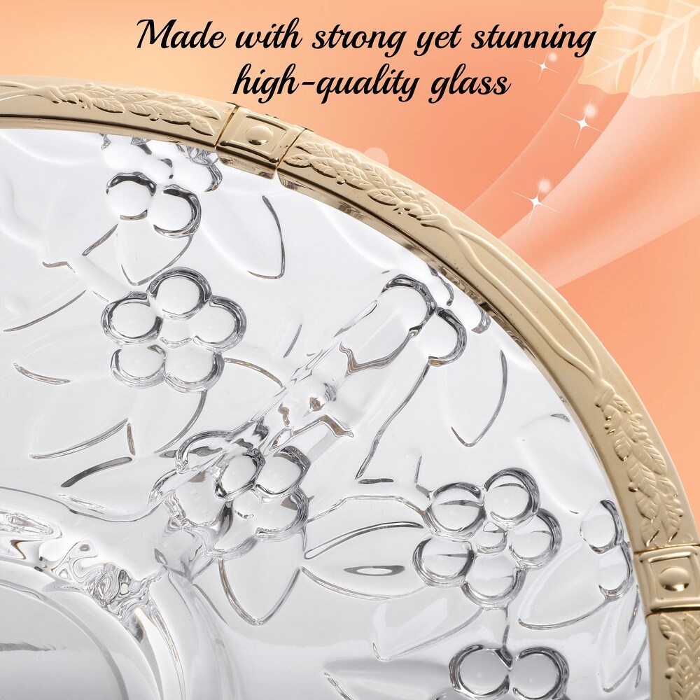 Matashi 3 Sectional Centerpiece Decorative Bowl  Round Serving Platter w/ 24K Gold Plated Pedestal Base  for Weddings  Parties