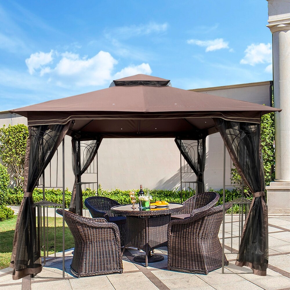 Brown Ventilated 10x10 ft Canopy Gazebo with Detachable Mesh Screens