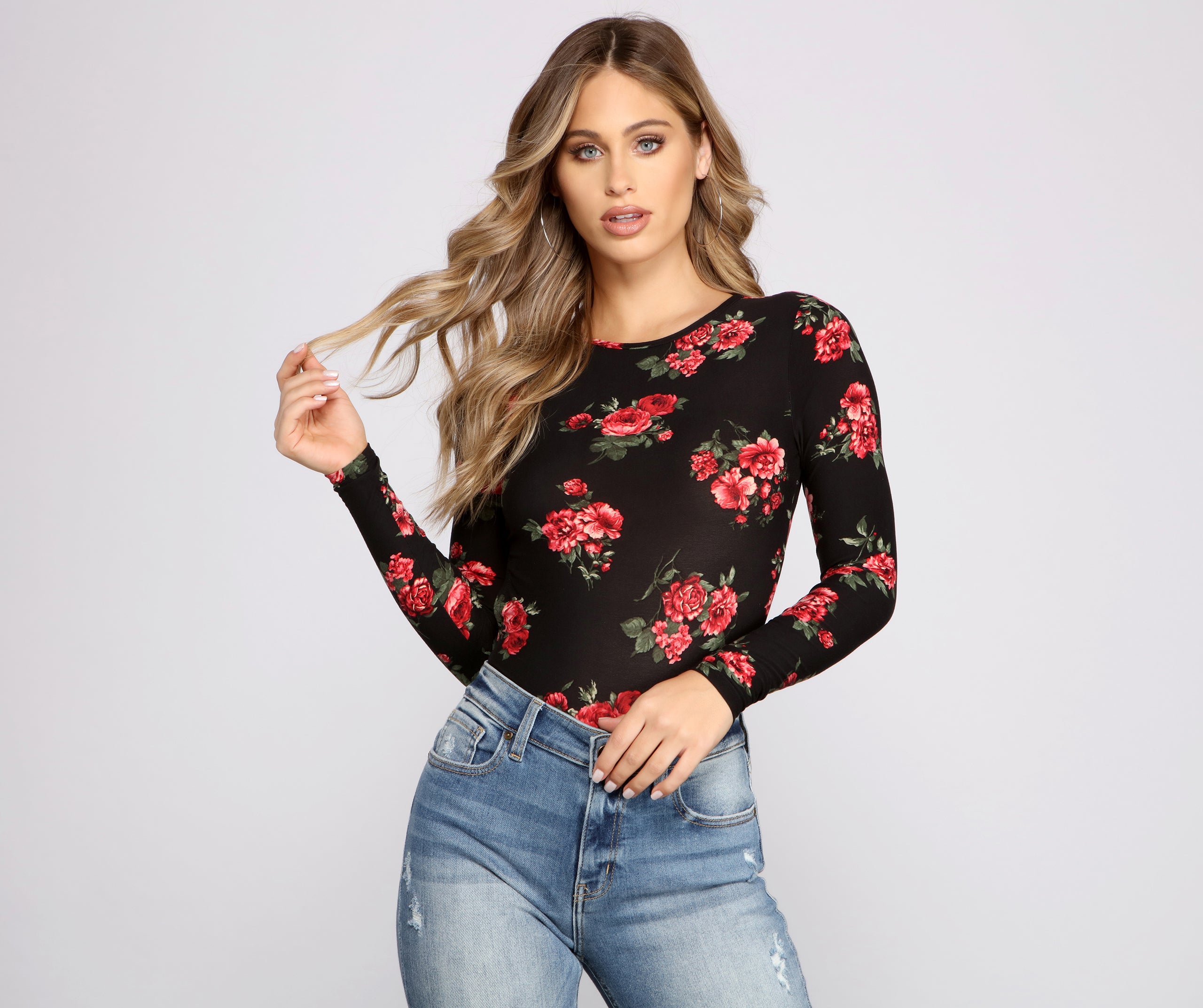 Bold Floral Brushed Knit Bodysuit