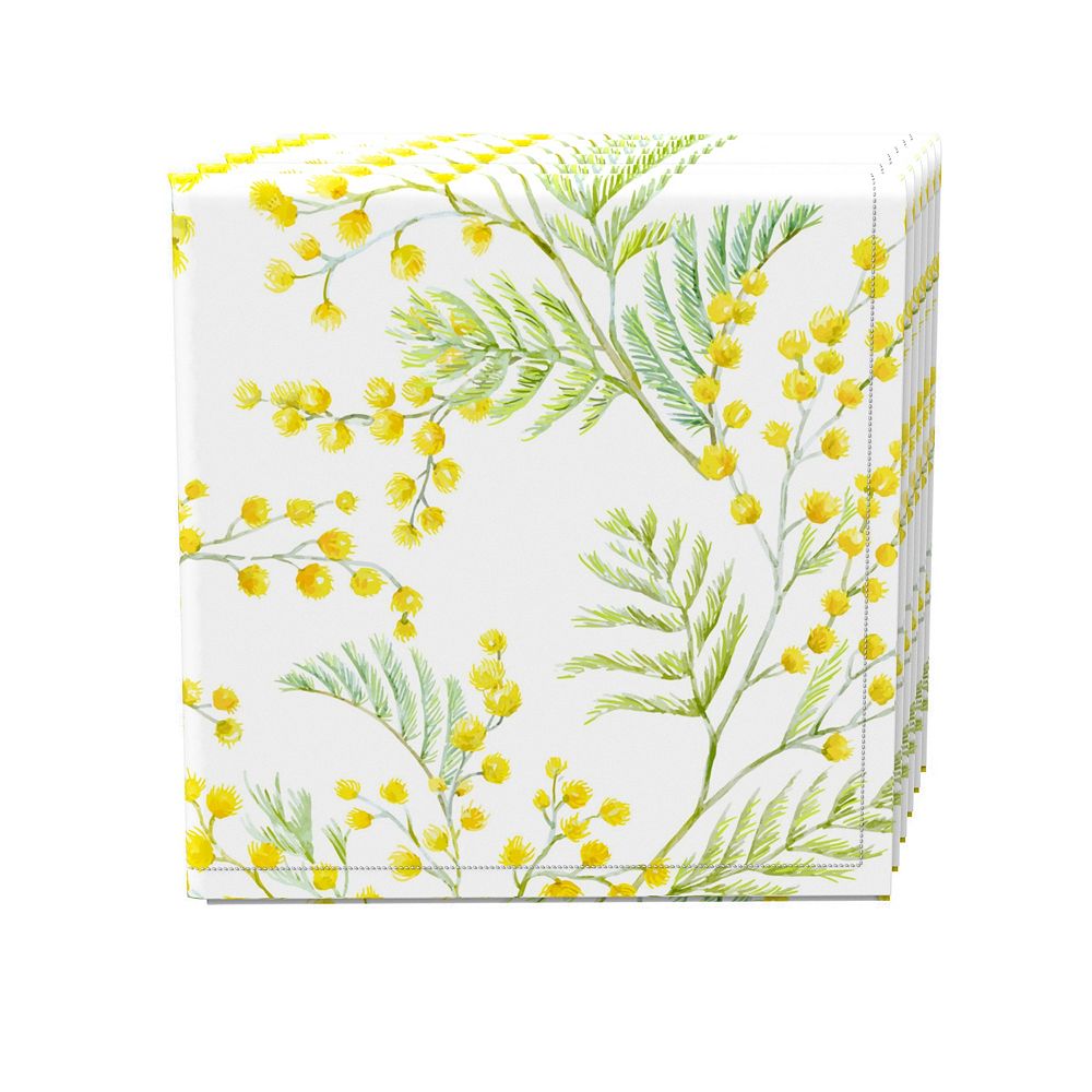 Napkin Set of 4， 100% Cotton， 20x20， Mimosa Flowers