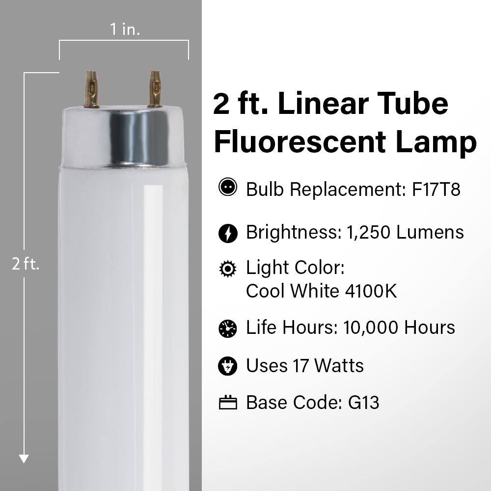 Feit Electric 17-Watt 2 ft. T8 G13 Linear Fluorescent Tube Light Bulb Cool White 4100K (2-Pack) F17T841K2