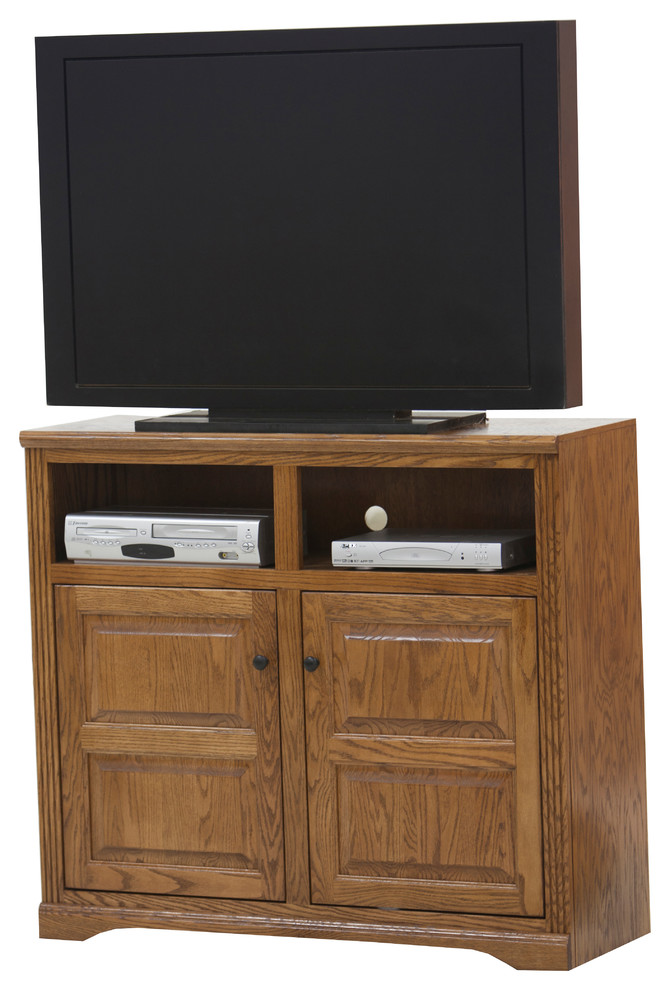 Oak Ridge  Tall  Plain Glass Door 45 quotWide TV Console   Transitional   Entertainment Centers And Tv Stands   by Eagle Furniture  Houzz