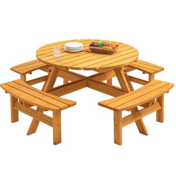 Circular Outdoor Wooden Picnic Dining Set