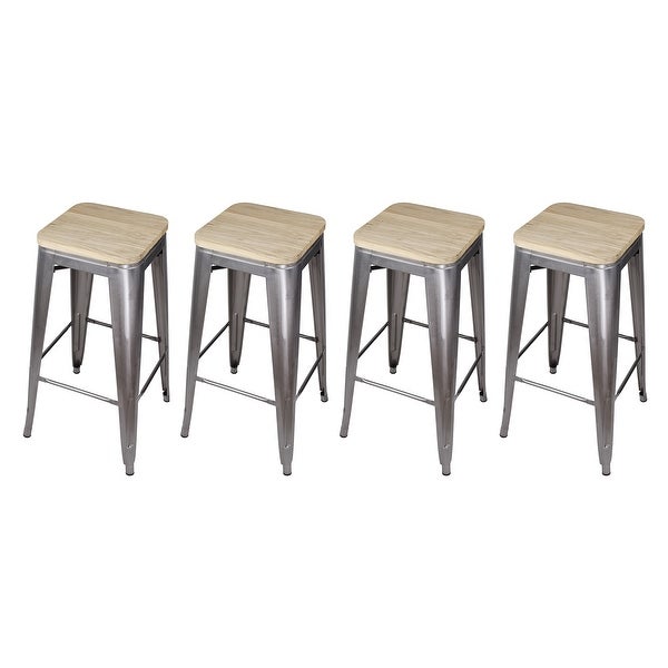 30inch Metal Stool with Light/Dark Wooden Seat-Set of 4