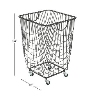 CosmoLiving by Cosmopolitan Black Deep Set Metal Mesh Laundry Basket Storage Cart with Wheels and Handles 29021
