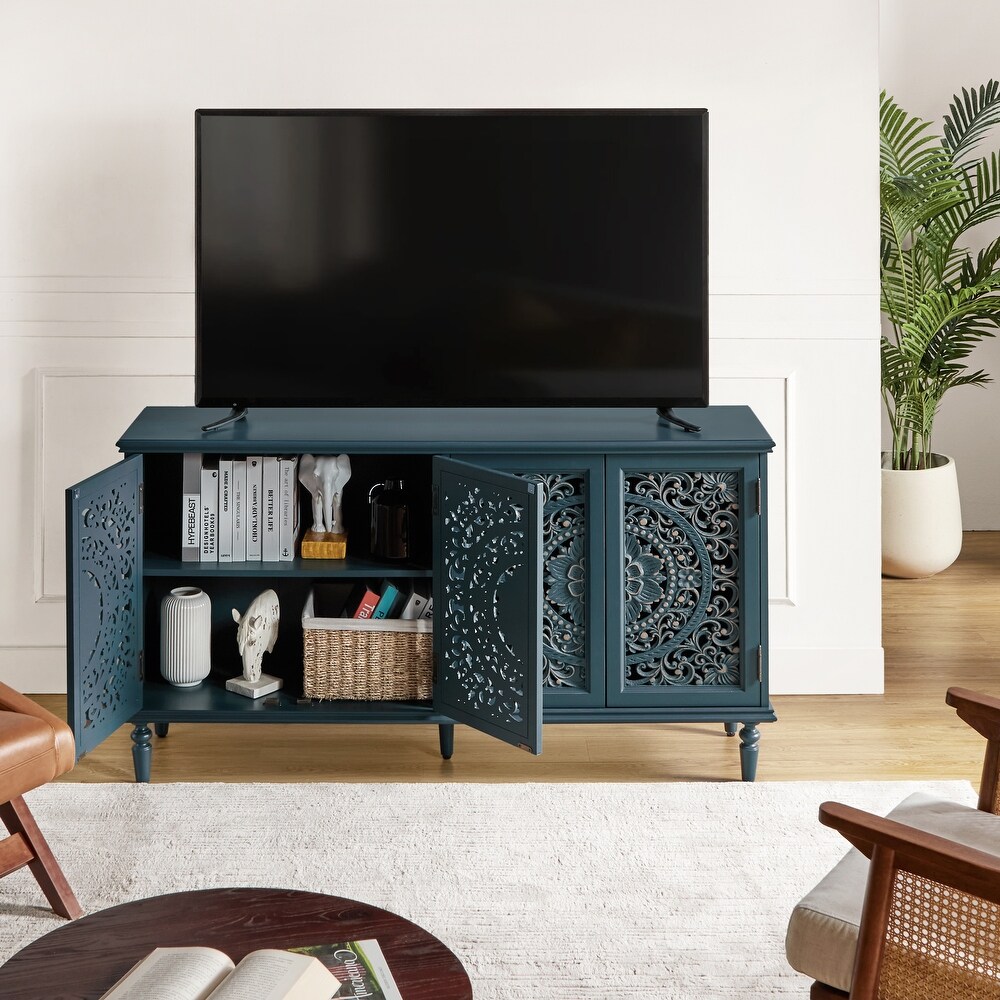 Ismenides Traditional Floral carved Built in Lighting Storage Sideboard With Adjustable shelves By HULALA HOME