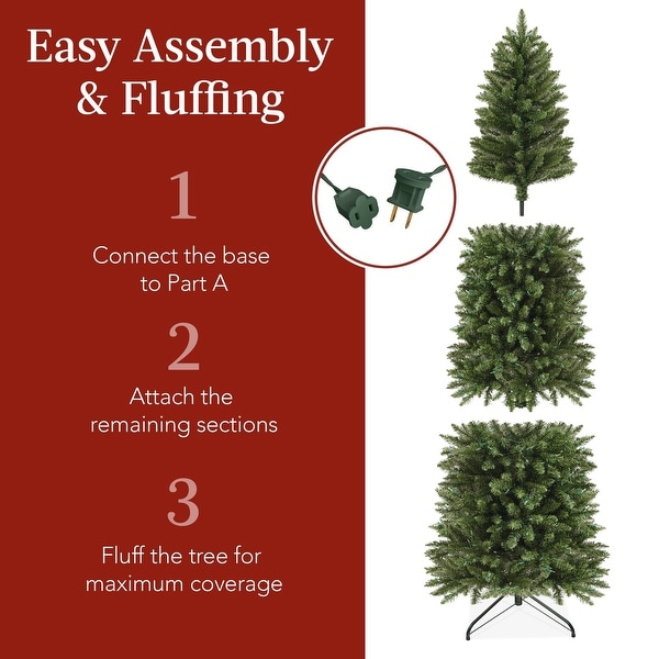 7.5ft PreLit Pencil Christmas Tree，Skinny Spruce Slim Holiday Decoration w/ 1，075 Tips，350 Lights，Metal Hinges and Base