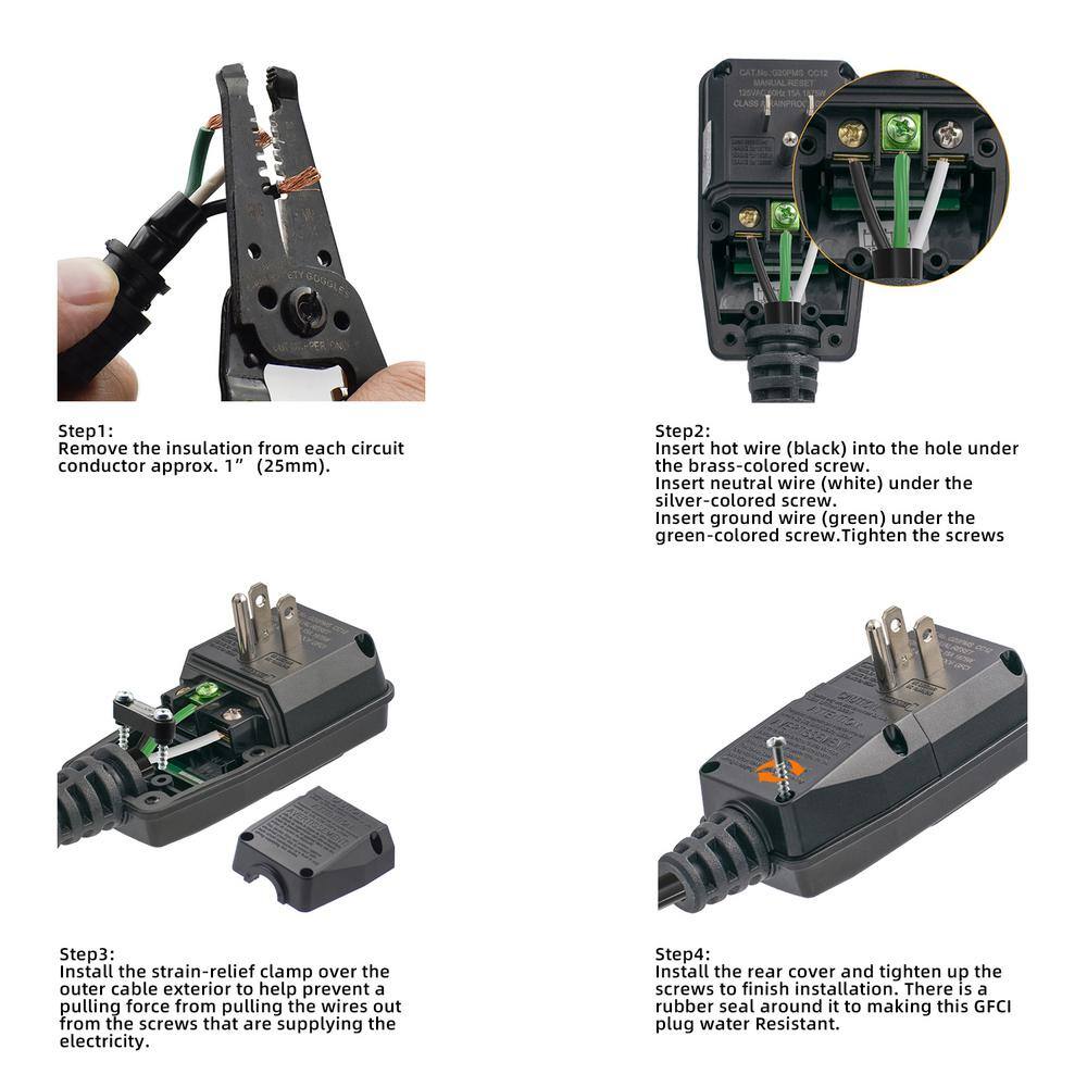 ELEGRP 4.67 in. 15 Amp Auto Reset 3 Prong Portable GFCI Replacement Right Angle Plug Assembly EG20PAS0201-5P