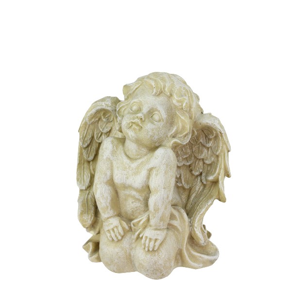 Weathered Kneeling Cherub Angel Outdoor Patio Garden Statue Almond Brown