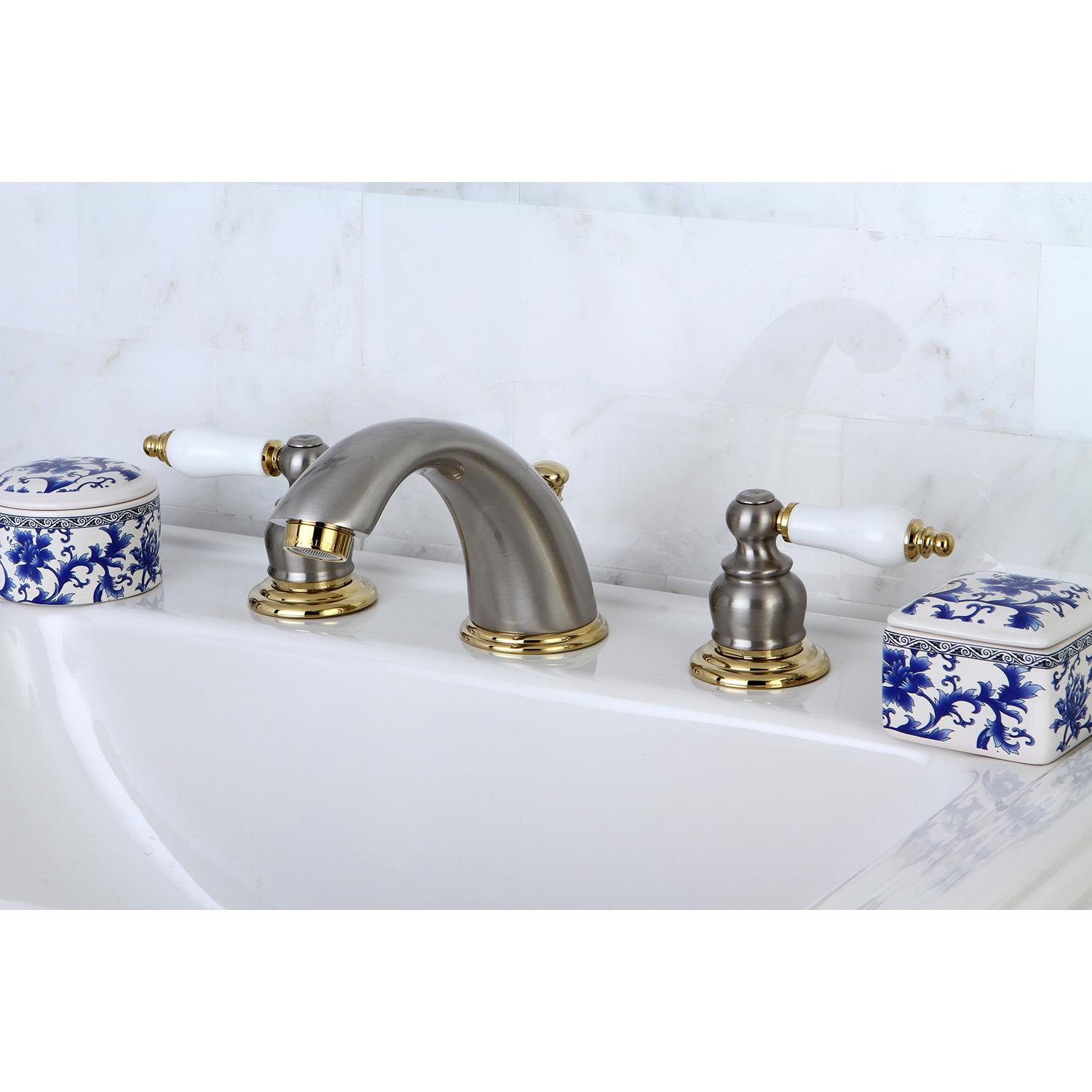 Kingston Brass KB979B Widespread Bathroom Faucet， Brushed Nickel/Polished Brass