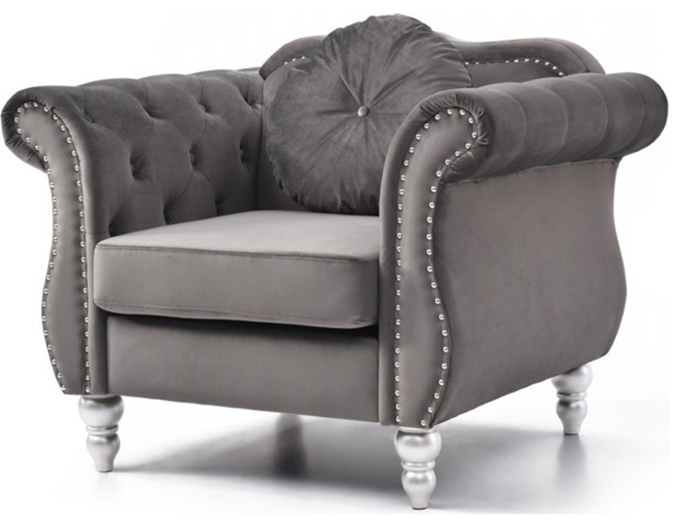 Home Square 2 Piece Furniture Set with Sofa and Chair in Dark Gray   Living Room Furniture Sets   by Homesquare  Houzz