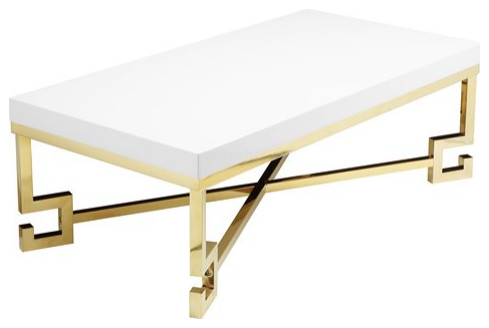 Pangea Home Sophia Stainless Steel Coffee Table in White Lacquer  ampGold   Contemporary   Coffee Tables   by Homesquare  Houzz