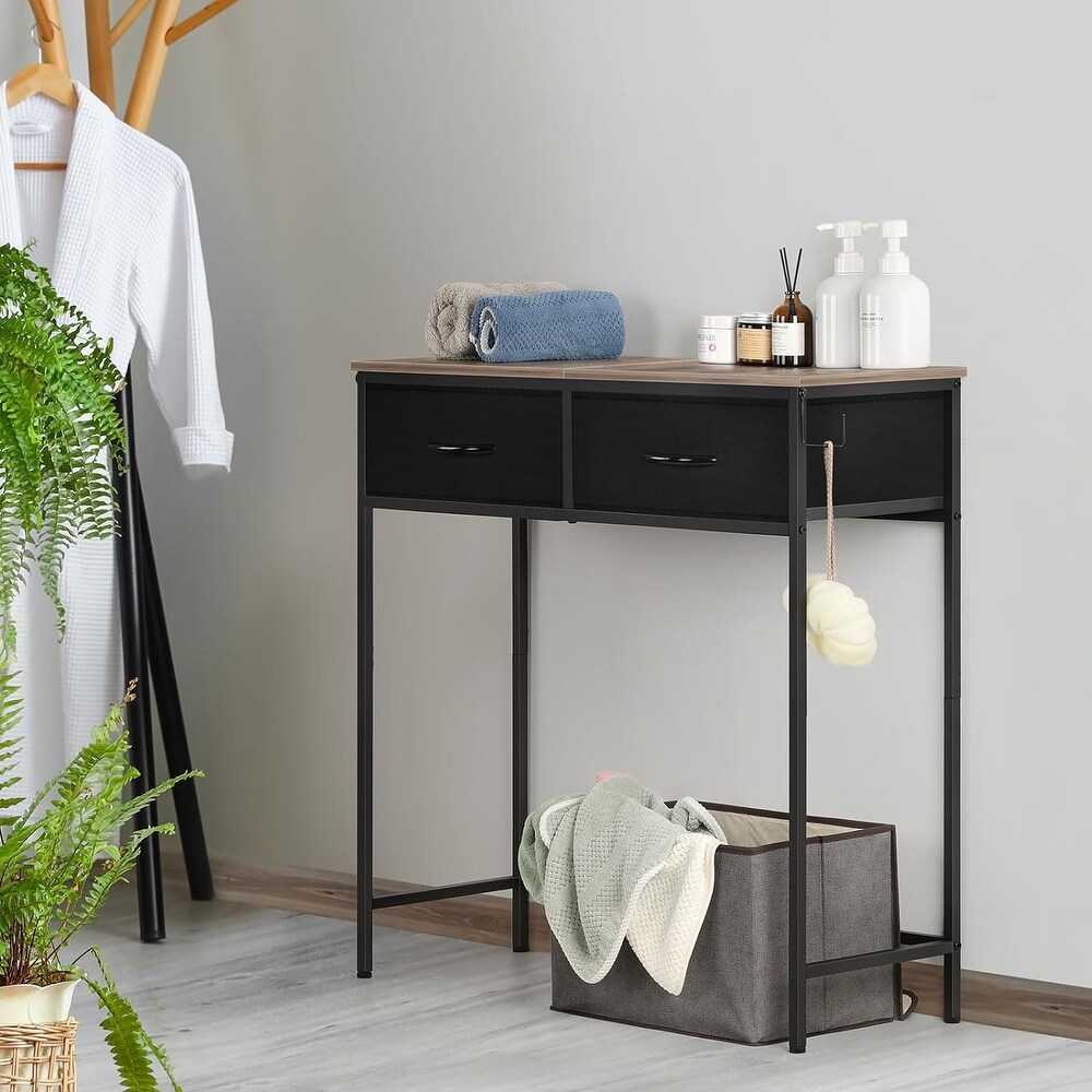 Narrow Modern Sofa Table with Hooks and Fabric Drawers Console Table