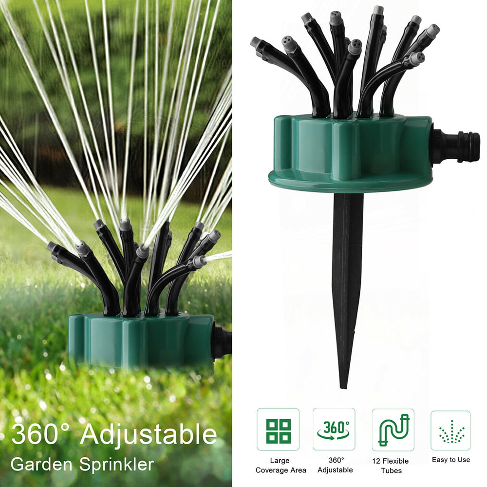 360° Adjustable Flexible 12 Tubes Garden Lawn Automatical Multiple Head Sprinkler