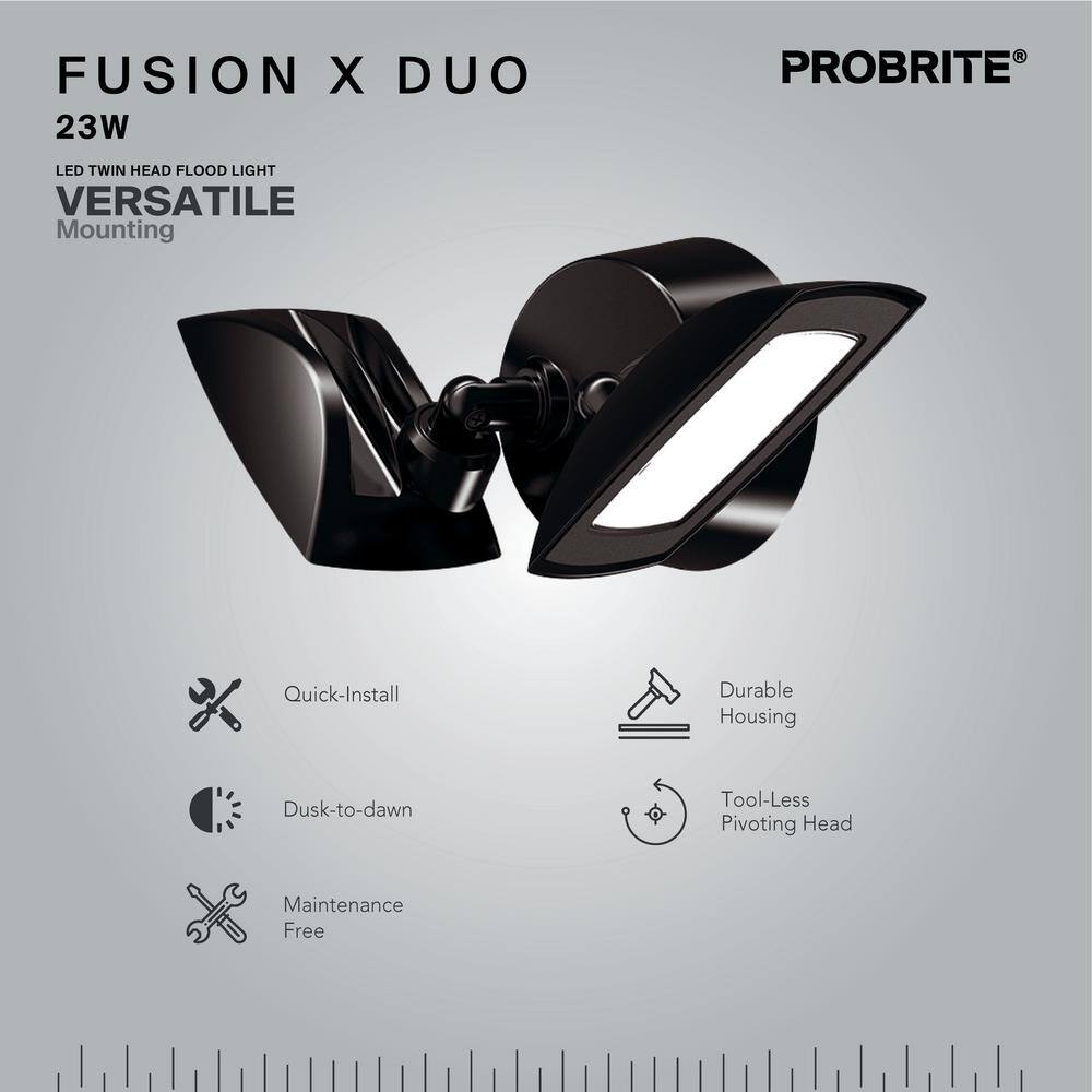 PROBRITE 150W Equivalent Inegrated LED Bronze Outdoor Twin Head Security Flood Light 3000 Lumens FSXD30-PC-4K-BZ