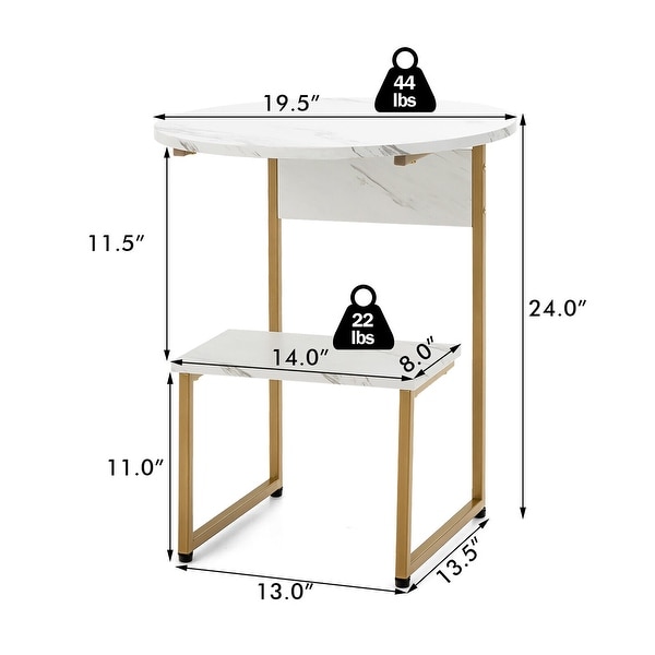 Gymax 2-Tier Side Table Nightstand End Table Coffee Table w/ G-Shaped