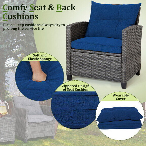 Costway 75693128 3 Pieces Outdoor Wicker Conversat...