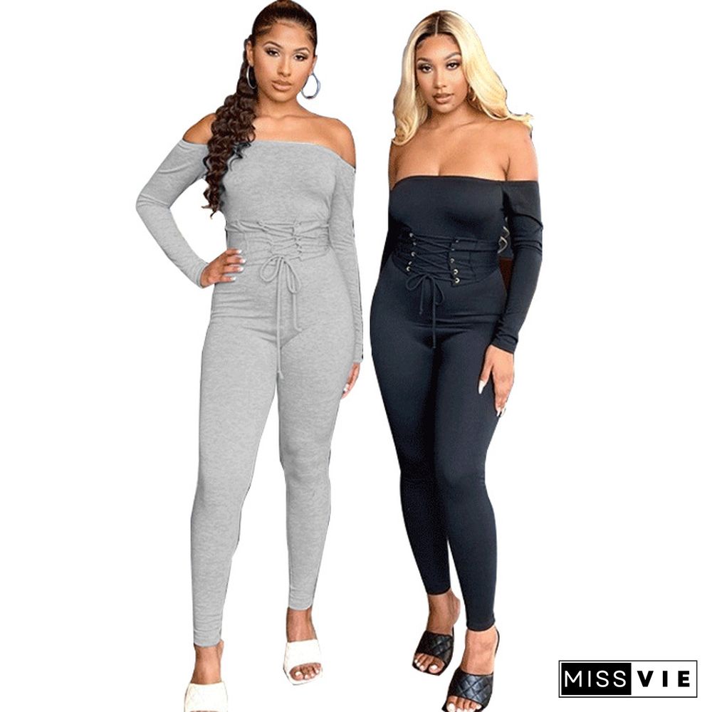 Off Shoulder Long Sleeve Bandage Jumpsuit