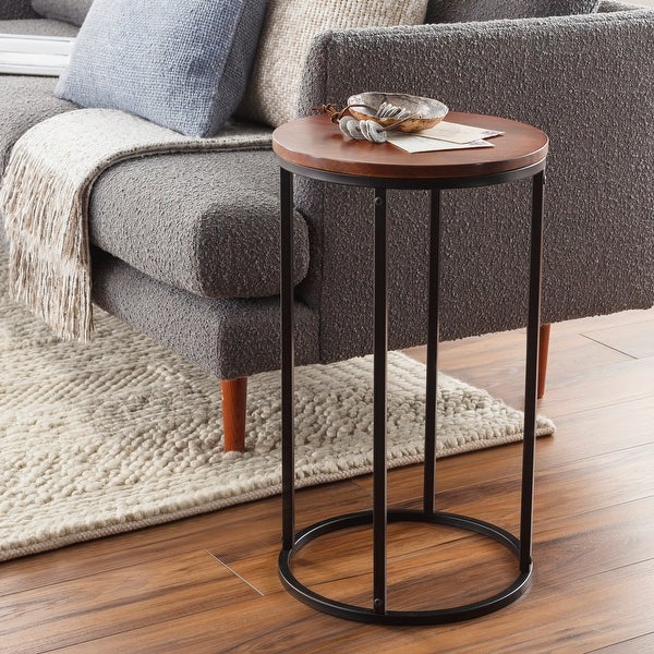 Zarna Modern Round Mixed Material Frame End Table - 24