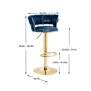 HOMEFUN 37.8 in. Swivel Adjustable Height Golden Metal Frame Cushioned Bar Stool with Navy Blue Velvet Seat (Set of 2) HFHDSN-882NY-2