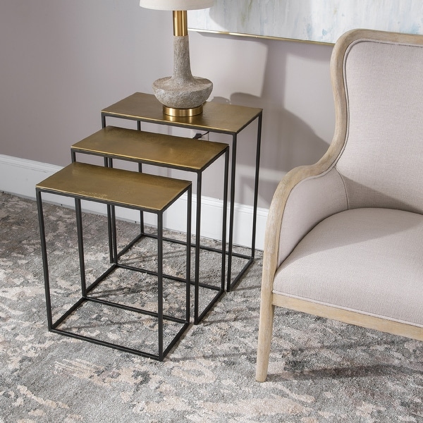 Set of Three Contemporary Black and Gold Nesting Tables 25.5