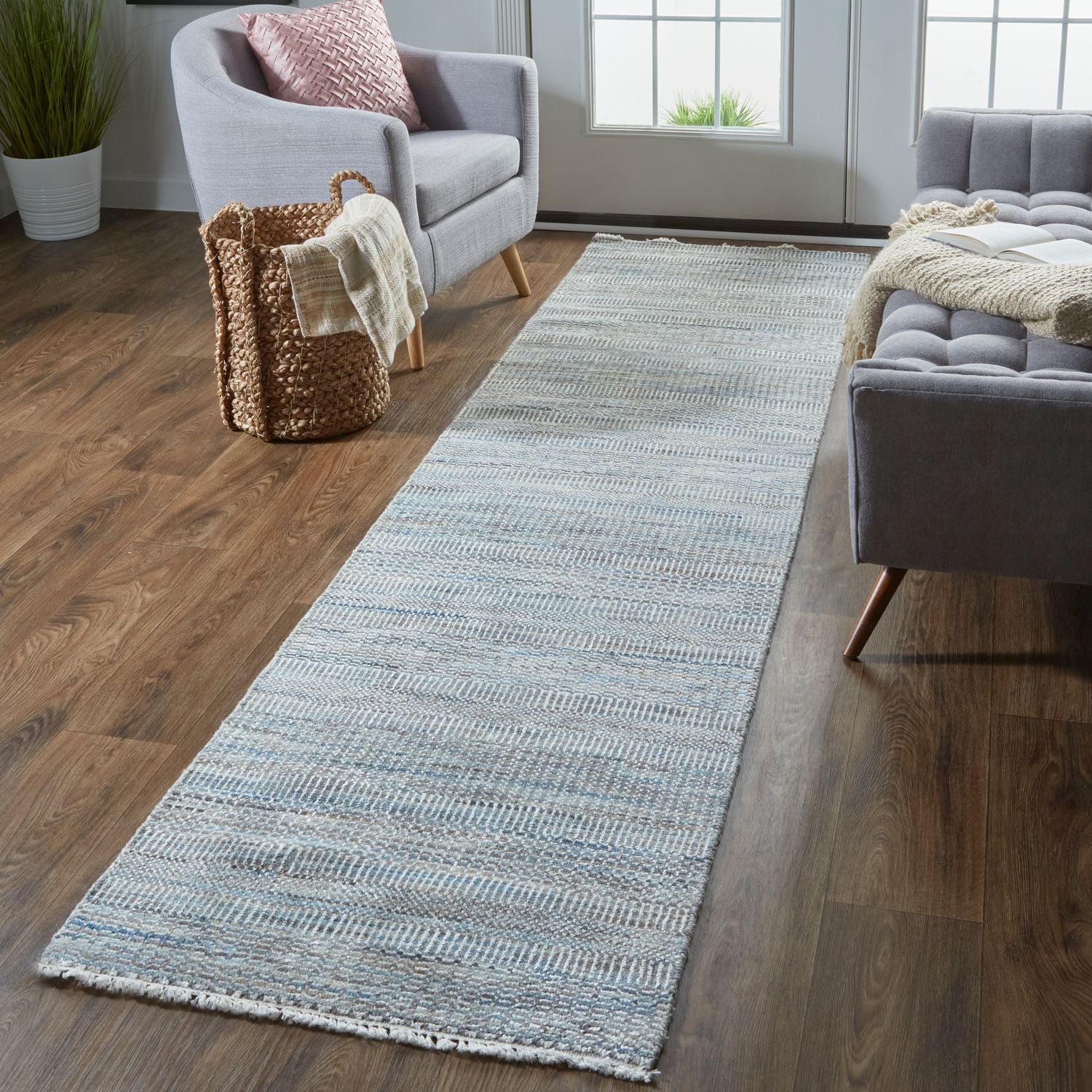 Caldecott Hand Knotted Warm Gray and Bright Blue Rug by BD Fine