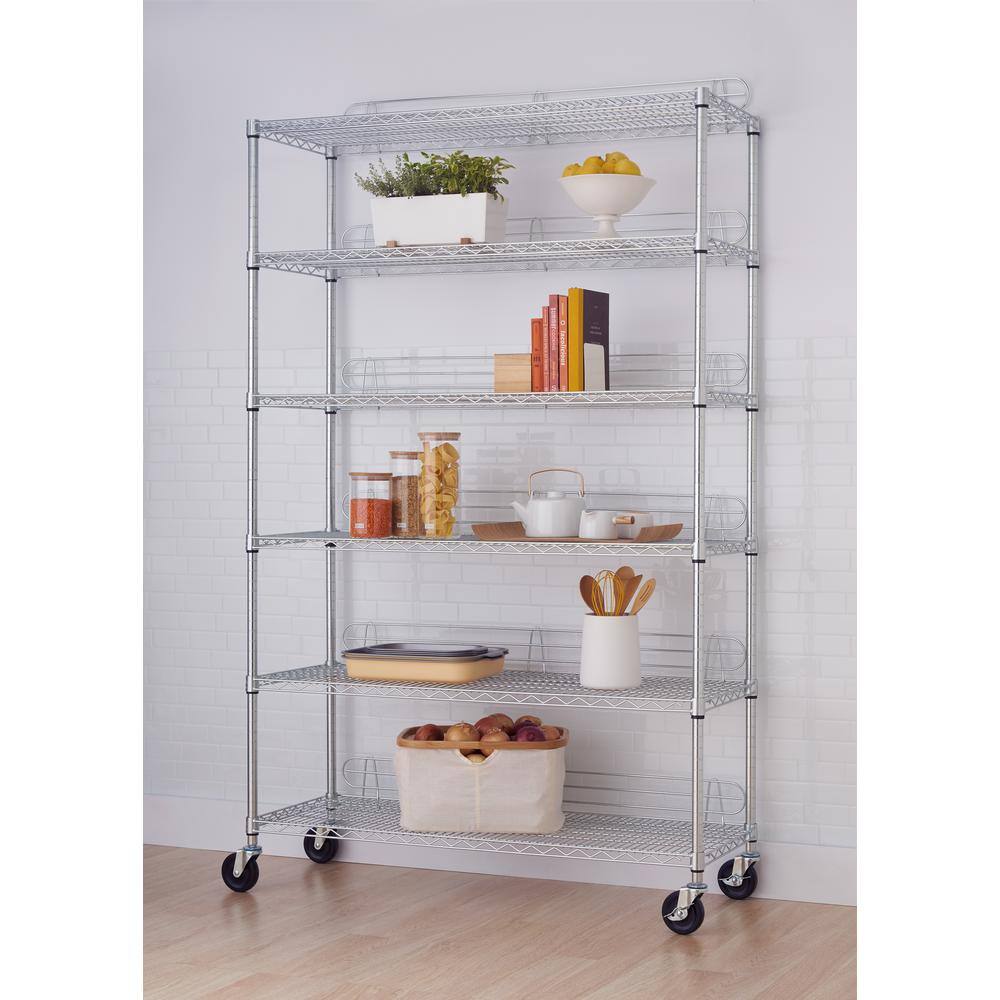 TRINITY EcoStorage Chrome 6-Tier Rolling Steel Wire Shelving Unit (48 in. W x 77 in. H x 18 in. D) TBFC-0907