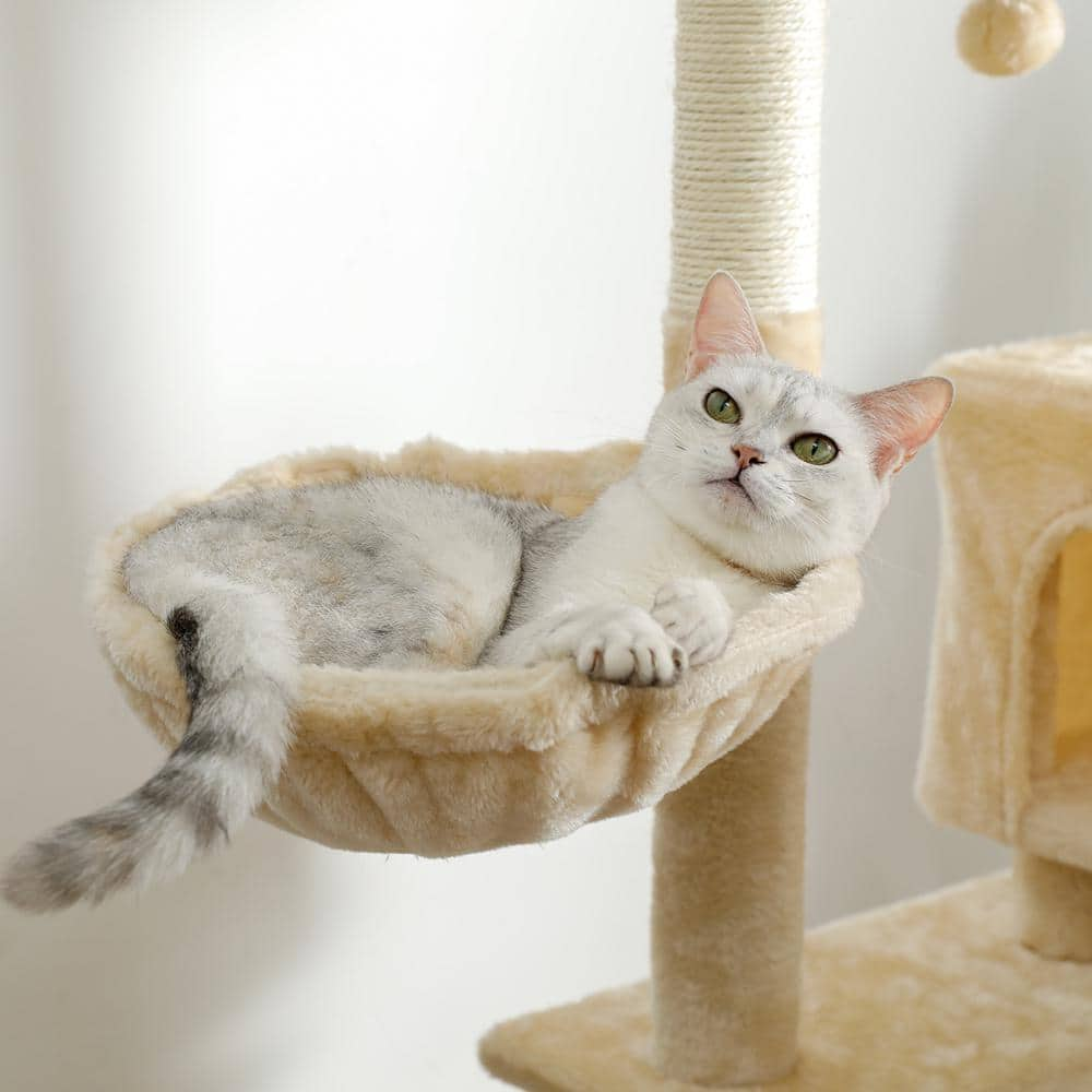 Foobrues Cat Tree 56 in. Cat Tower for Multiple Cats with Super Large Perch Double Condo Hammock and Scratching Post L-W79633963